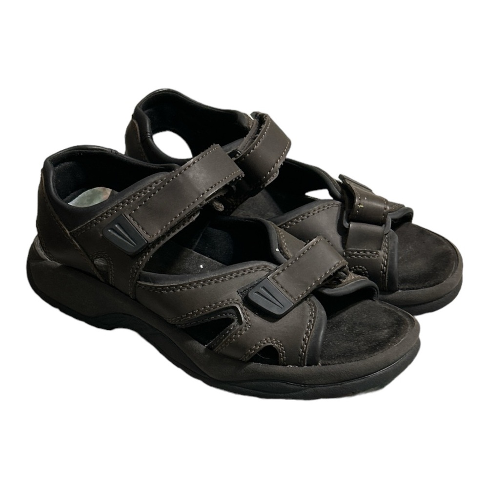 Route 66 Hiking Sandal Men Brown Leather Slip-On Hook & Loop Open Toe Flat Heel